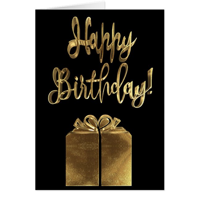 Happy Birthday Gift Black en Gold look Typografie (Voorkant)