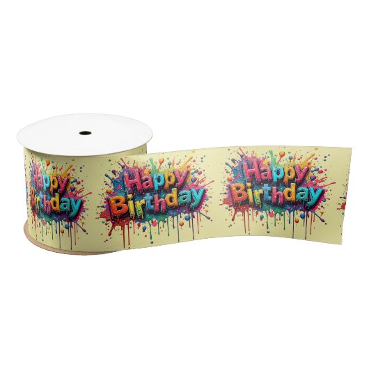 Happy Birthday Gift Bow Satijnen Lint (Spoel)