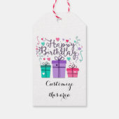 Happy Birthday Gift Boxes op White Customize Cadeaulabel (Achterkant)