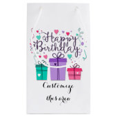 Happy Birthday Gift Boxes op White Customize Klein Cadeauzakje (Achterkant)