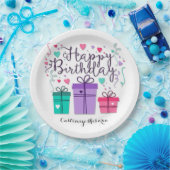 Happy Birthday Gift Boxes op White Customize Papieren Bordje (Feest)