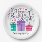 Happy Birthday Gift Boxes op White Customize Papieren Bordje (Voorkant)