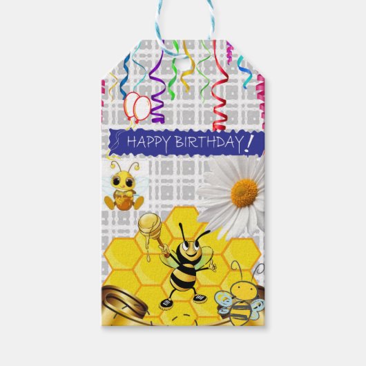 Happy Birthday Gift Labels Bumblebee Cadeaulabel (Voorkant)