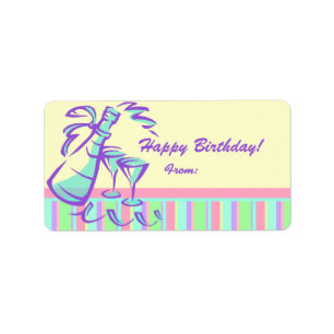 Happy Birthday Gift Labels Champagne Toast