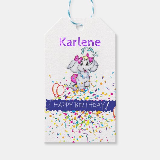 Happy Birthday Gift Labels Elephant Cadeaulabel (Voorkant)