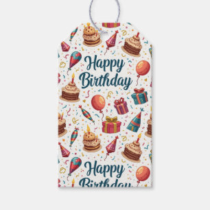 Happy Birthday Gift Labels met ballonnen en taart Cadeaulabel