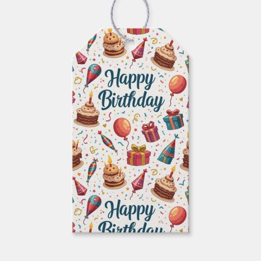 Happy Birthday Gift Labels met ballonnen en taart Cadeaulabel (Voorkant)