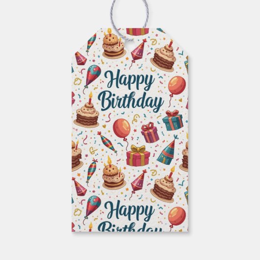 Happy Birthday Gift Labels met ballonnen en taart Cadeaulabel (Achterkant)
