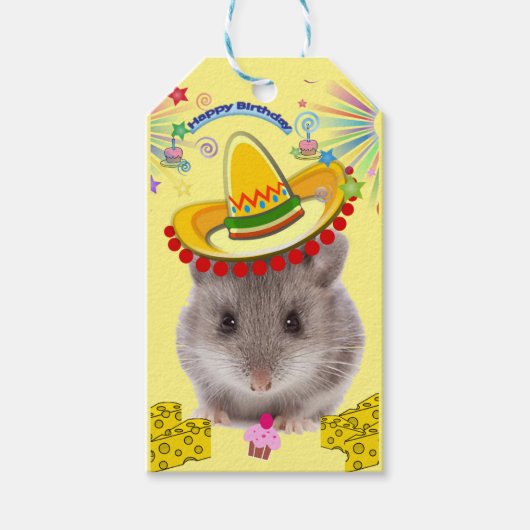 Happy Birthday Gift Labels Mice Cadeaulabel (Voorkant)