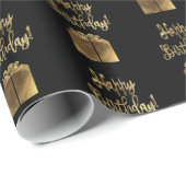 Happy Birthday Gift Pattern Black Gold Typografie Cadeaupapier (Rol Hoek)