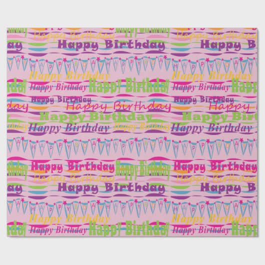 Happy Birthday Gift Wrap voor meisjes Cadeaupapier (Vlak)