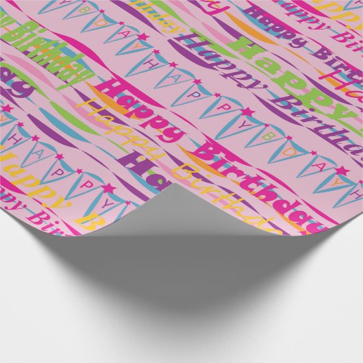 Happy Birthday Gift Wrap voor meisjes Cadeaupapier (Hoek)
