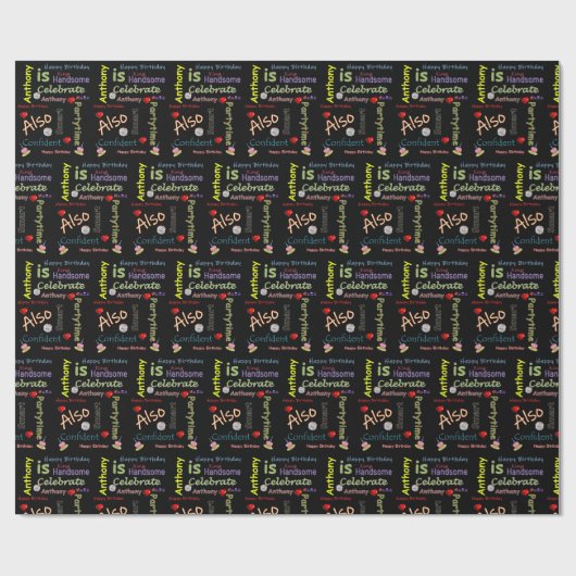 Happy Birthday Gift Wrapping Paper Anthony Cadeaupapier (Vlak)
