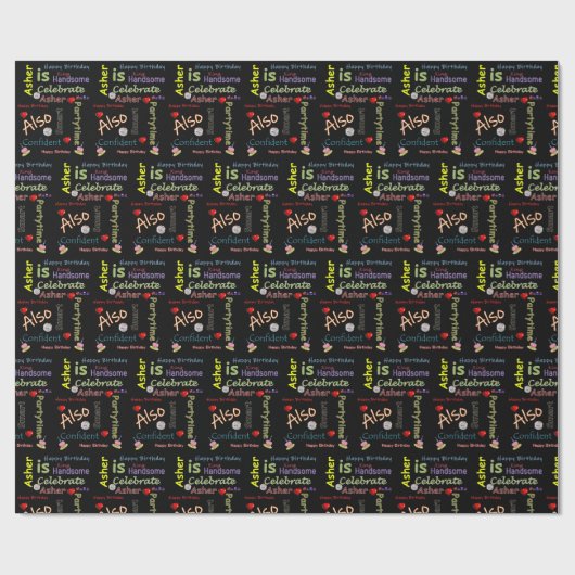 Happy Birthday Gift Wrapping Paper Asher Cadeaupapier (Vlak)