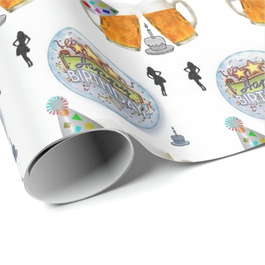 Happy Birthday Gift Wrapping Paper Beer Cadeaupapier (Rol Hoek)