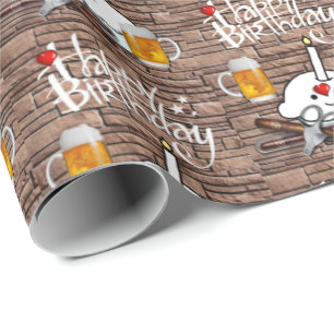 Happy Birthday Gift Wrapping Paper Beer Cadeaupapier