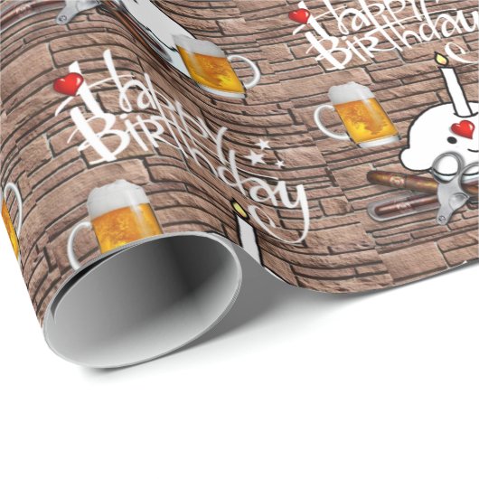 Happy Birthday Gift Wrapping Paper Beer Cadeaupapier (Rol Hoek)