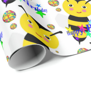 Happy Birthday Gift Wrapping Paper Bumblebee Cadeaupapier