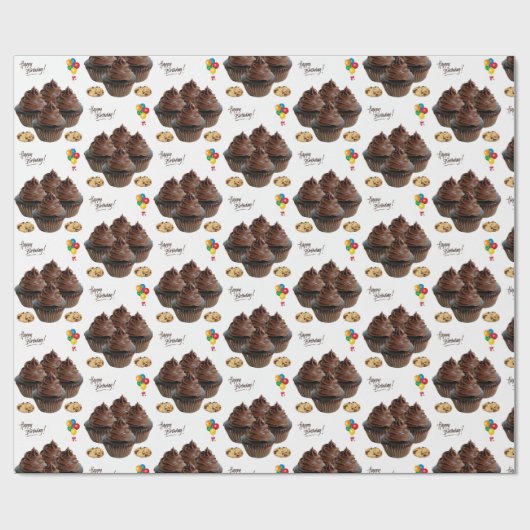 Happy Birthday Gift Wrapping Paper Chocolade Cadeaupapier (Vlak)