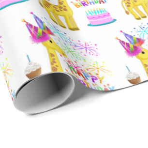 Happy Birthday Gift Wrapping Paper Giraffe Cadeaupapier