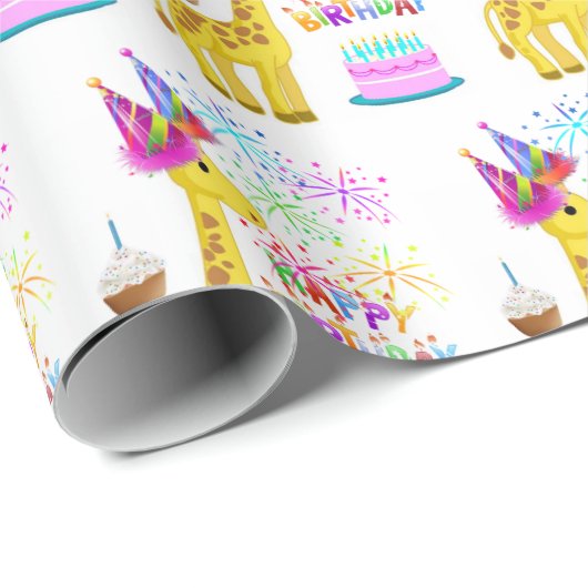 Happy Birthday Gift Wrapping Paper Giraffe Cadeaupapier (Rol Hoek)
