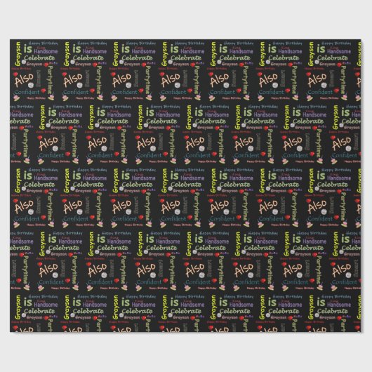 Happy Birthday Gift Wrapping Paper Grayson Cadeaupapier (Vlak)