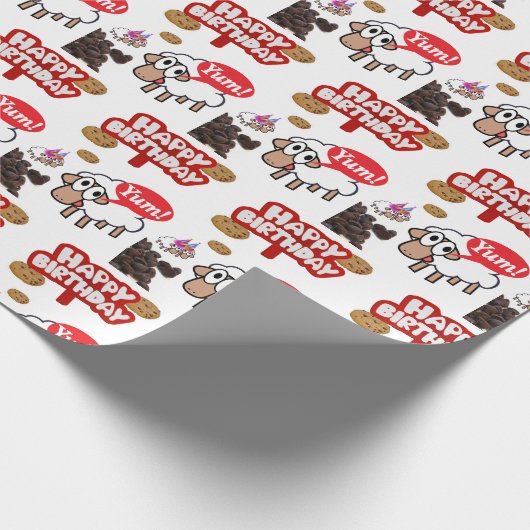 Happy Birthday Gift Wrapping Paper Lamb Cadeaupapier (Hoek)