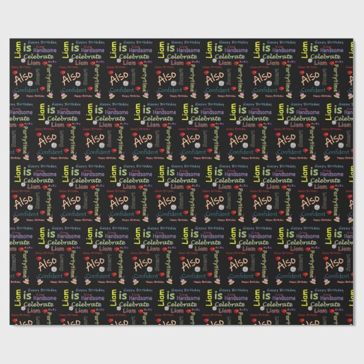 Happy Birthday Gift Wrapping Paper Liam Cadeaupapier (Vlak)