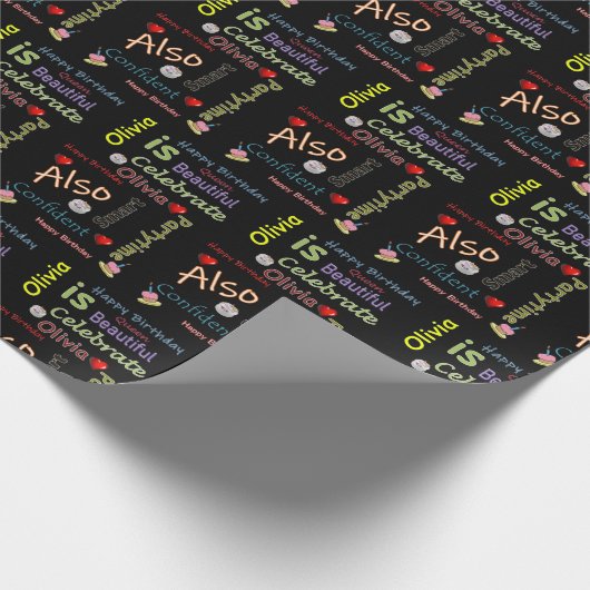 Happy Birthday Gift Wrapping Paper Olivia Cadeaupapier (Hoek)