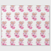Happy Birthday Gift Wrapping Paper Pink Pig Cadeaupapier (Vlak)
