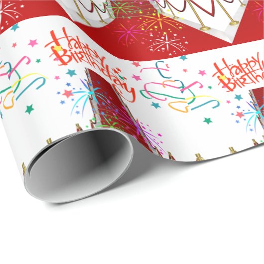 Happy Birthday Gift Wrapping Paper Red Carpet Cadeaupapier (Rol Hoek)