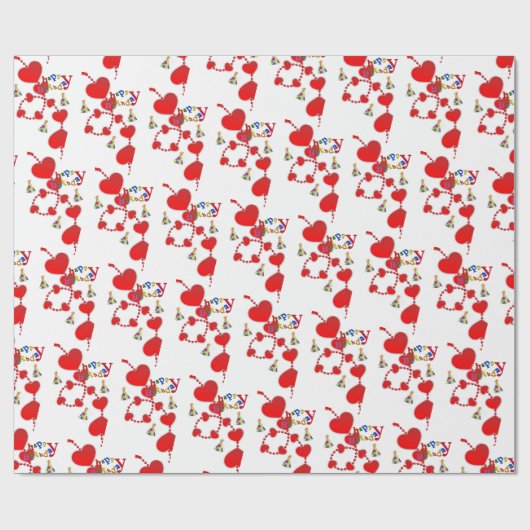 Happy Birthday Gift Wrapping Paper Red Hearts Cadeaupapier (Vlak)