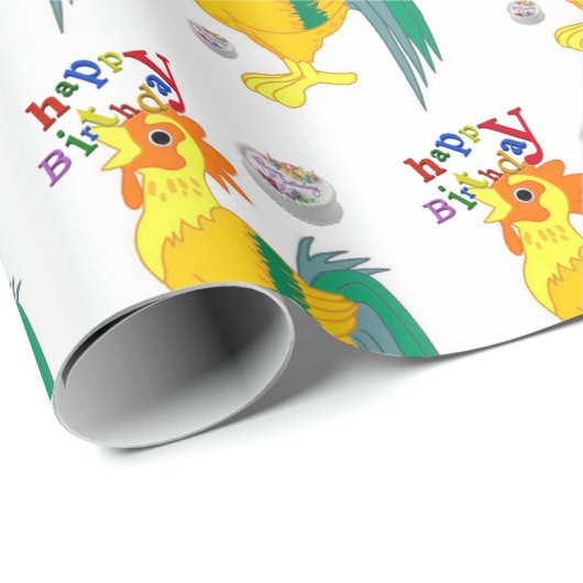 Happy Birthday Gift Wrapping Paper Rooster Cadeaupapier (Rol Hoek)