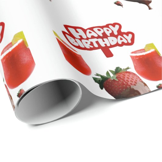 Happy Birthday Gift Wrapping Paper Strawberry Cadeaupapier (Rol Hoek)
