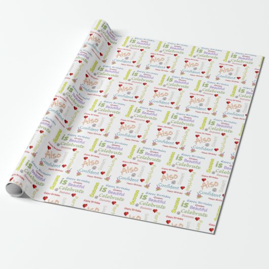Happy Birthday Gift Wrapping Paper Susana Cadeaupapier (Uitgerold)