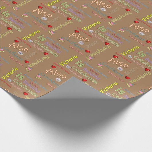 Happy Birthday Gift Wrapping Paper Victoria Cadeaupapier (Hoek)