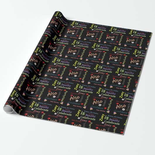 Happy Birthday Gift Wrapping Paper Zoey Cadeaupapier (Uitgerold)