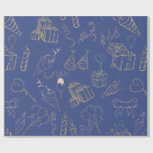 Happy Birthday Gifts Goud en Blauw Cadeaupapier (Vlak)