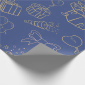 Happy Birthday Gifts Goud en Blauw Cadeaupapier (Hoek)