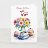 Happy Birthday Gigi | Flowers and Cupcakes Kaart (Voorkant)