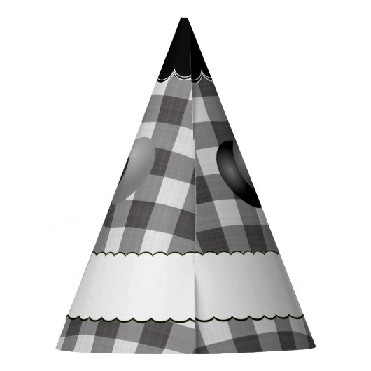 Happy Birthday Gingham Controleert Pattern Black/W Feesthoedjes (Achterkant)