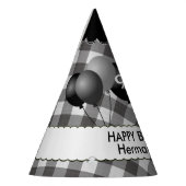 Happy Birthday Gingham Controleert Pattern Black/W Feesthoedjes (Links)