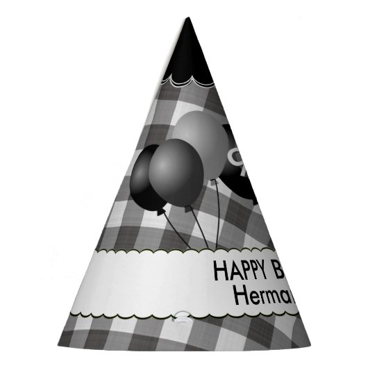 Happy Birthday Gingham Controleert Pattern Black/W Feesthoedjes (Links)