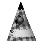 Happy Birthday Gingham Controleert Pattern Black/W Feesthoedjes (Rechts)
