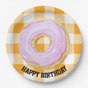 Happy birthday gingham papier borden papieren bordje