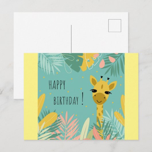 Happy Birthday Giraffe Briefkaart (Voorkant / Achterkant)