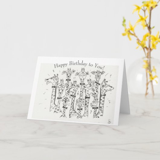 Happy Birthday Giraffe Choir Kaart (Gele Bloem)