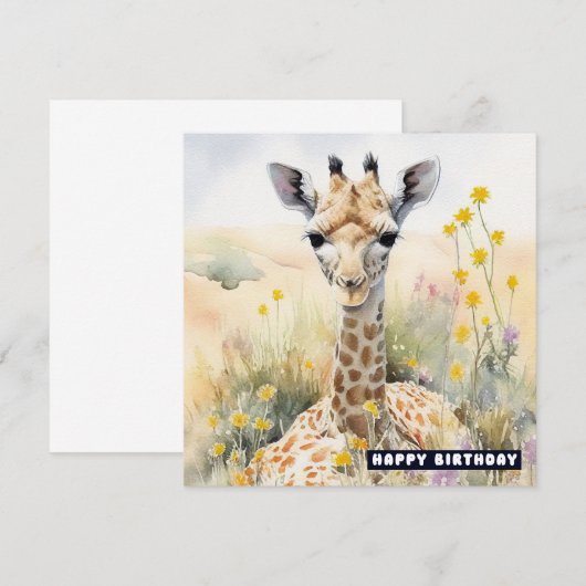 Happy Birthday Giraffe Flat Kaart (Voorkant / Achterkant)