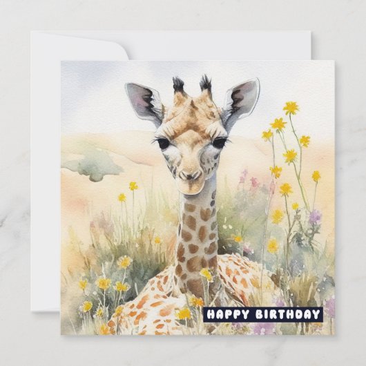 Happy Birthday Giraffe Flat Kaart (Voorkant)
