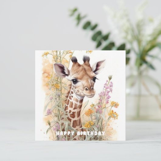 Happy Birthday Giraffe Flat Kaart (Staand voorkant)